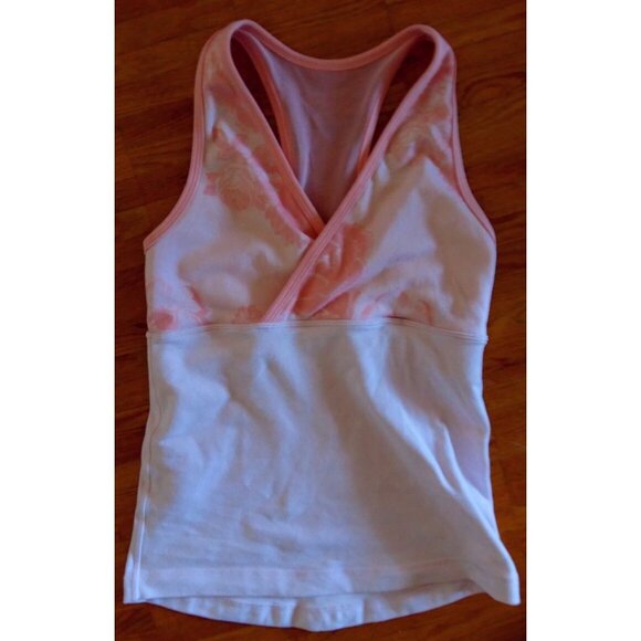 Lululemon DEEP V tank yoga gym light pink floral print mesh tank shirt top 4 - Picture 3 of 9